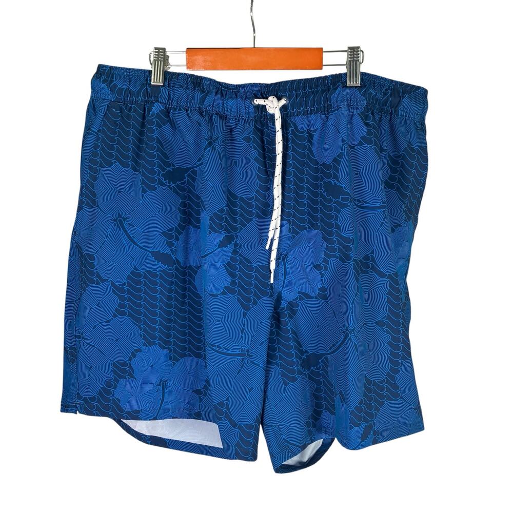 George Mens Blue Print Swim Trunks 2XL 44-46 Board Shorts Mesh Liner Drawstring
